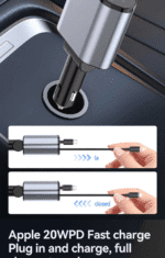 Retractable Car Charger, 4 in 1 Fast Charging Car Charger 120W, Retractable Cable and 2 USB Ports Car Charger Adapter Compatible - Image 6