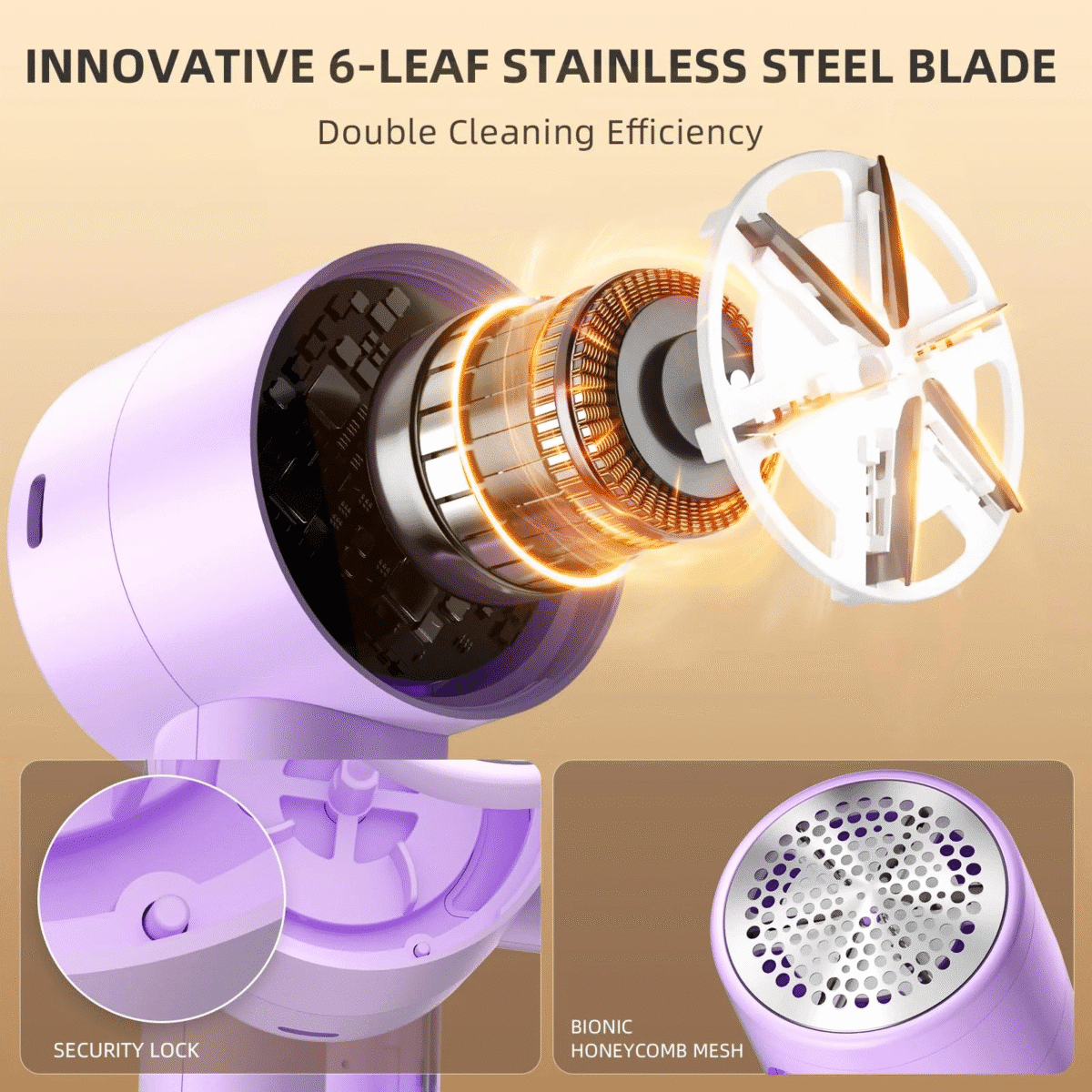 Fabric Shaver, Lint Remover Rechargeable, Electric Portable Sweater Defuzzer with 3 Speeds, 6 Leaf Blades, Digital LED Display to Remove Pilling for Clothes, Furniture, Sweater, Couch, Blanket - Image 5