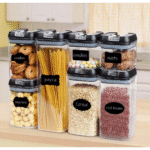7-Piece Plastic Stackable Airtight Food Storage Container Set - Black - Image 4