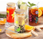 Bamboo Lid Glass Cups with Glass Straw, Beer Can Shaped Drinking Glasses, 16 Oz - Ideal for Whiskey, Soda, Tea, Water, Gift (4 Pack) - Image 3