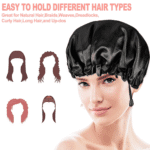 Satin Sleep Cap, Double-Sided Adjustable Bonnet Cap (Black) - Image 7