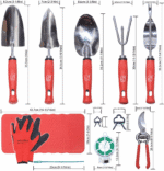 Garden Tools Set of 12 with Gardening Gloves, Pruning Shear and 7 Piece Stainless Steel Hand Digging Tool Heavy Duty Kit - Image 3