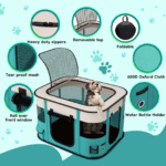 Pet Playpen, Foldable Portable Dog Cat Playpens Exercise Kennel Tent, Removable Shade Cover, Indoor Outdoor Travel Camping Use(M) - Image 5