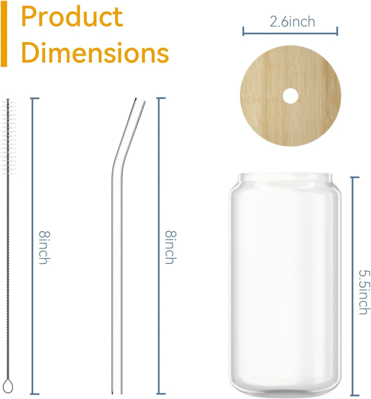Bamboo Lid Glass Cups with Glass Straw, Beer Can Shaped Drinking Glasses, 16 Oz - Ideal for Whiskey, Soda, Tea, Water, Gift (4 Pack) - Image 8