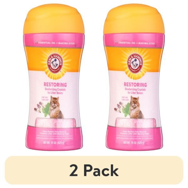 (2 Pack)  Deodorizing Cat Litter Crystals for Litter Boxes, Clary Sage & Mint Scent 15 Oz.