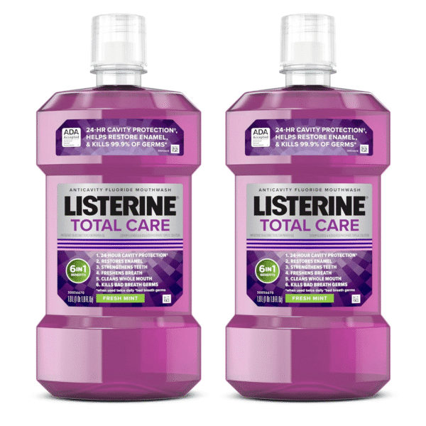 Total Care Anticavity Fluoride Mouthwash, 6 Benefits in 1 Oral Rinse Helps Kill 99% of Bad Breath Germs, Prevents Cavities, Strengthens Teeth, Fresh Mint, Twin Pack, 2 X 1 L