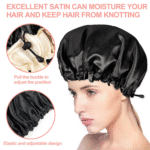 Satin Sleep Cap, Double-Sided Adjustable Bonnet Cap (Black) - Image 6