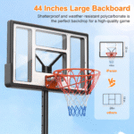44" Portable Basketball Hoop System, 4.4-10 Ft Height Adjustable Basketball Goal System with Wheels and Shatterproof Backboard and Large Base for Adults Kids Outdoor Indoor Court - Image 3