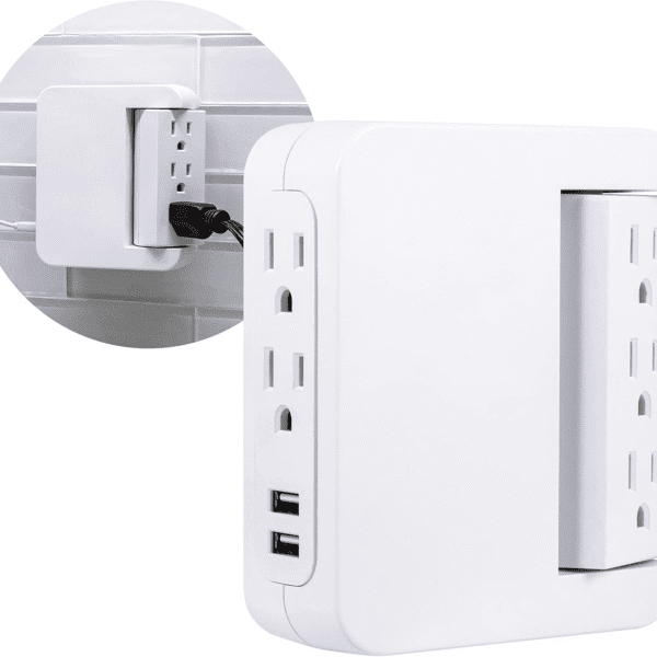 Pro Side-Access Swivel Sur Protector, 5-Outlet Extender with 2 USB Ports, Wall Tap Adapter, Charging Station, 3-Prong, 560 Joules, 2.4 AMP/12 Watt, UL Listed, White, 39429